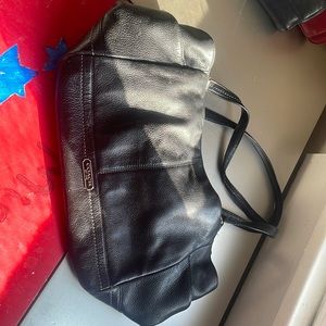 coach, black leather bag with turquoise interior